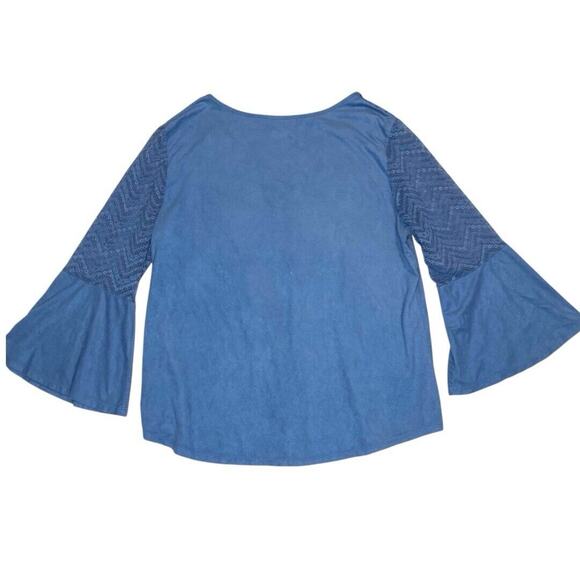 Boho Chic Faux Suede Top Womens XL Lace Feminine Cell Sleeve Office Casual Flowy - Picture 3 of 6